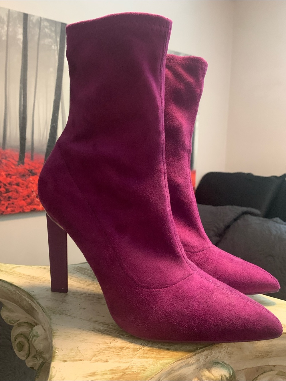 Call It Spring Magenta Suede Pointed-Toe Ankle Boots